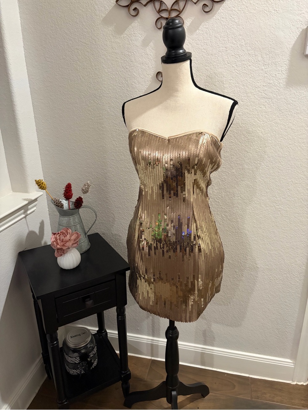 Trixxi Gold Sequin Strapless Mini Dress